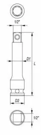 Produžetak za udarni nasadni ključ 1/2" 75mm YATO