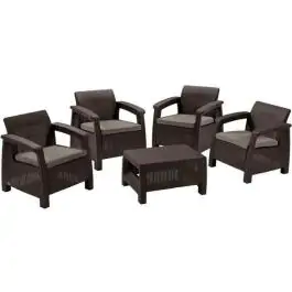 Baštenski set Krf Quatro sto + 4 stolice braon/krem