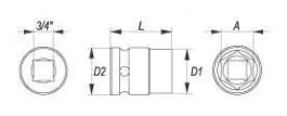 Ključ nasadni udarni 3/4” 6ug.-22 YATO