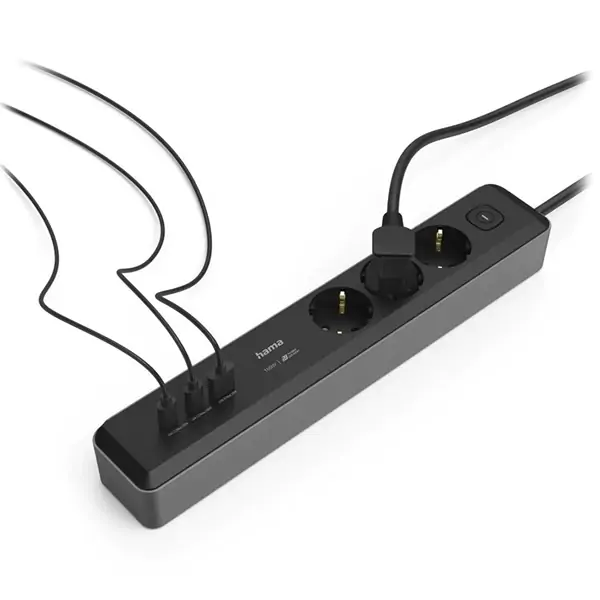 Produžni kabl 3 utičnice, 2xUSB-C/1xUSB-A 100W, PD prekidac, 1.4m, crn