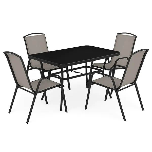 Baštenski set sto sa crnim kaljenim staklom i 4 stolice Paros