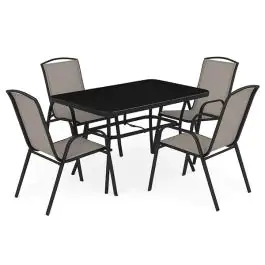 Baštenski set sto sa crnim kaljenim staklom i 4 stolice Paros