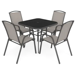 Baštenski set Limnos sto crni kaljeno staklo i 4 stolice