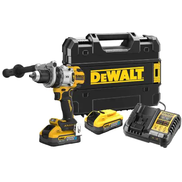 DeWalt DCD1007H2T 18 V XR akumulatorska udarna bušilica-odvijač, 2×5.0 Ah Powerstack baterije, punjač, bočna ručka i kofer - proizvod na akciji