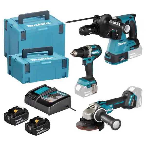 Makita Kombo-Kit LXT DLX3195JX1 – bušilica, brusilica, čekić-bušilica, 2×5 Ah baterija i MakPac - proizvod na akciji