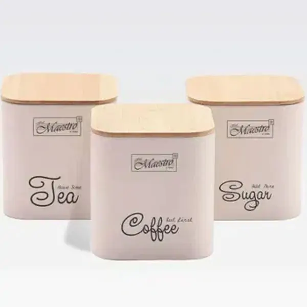 Maestro MR1775-3S ivory metalne kutije 3 kafa šećer čaj boje slonovače