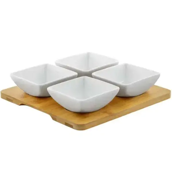 DAJAR DJ45577 porcelanski set 4 četvrtaste činije sa daskom od bambusa