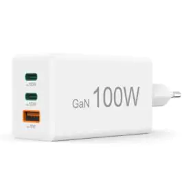 Brzi punjac, GaN, 2x USB-C PD, 1x USB-A, 100W beli