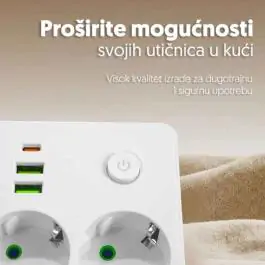 Strujni punjač razdelnik 2 utičnice + 2xUSB+tip C Prosto