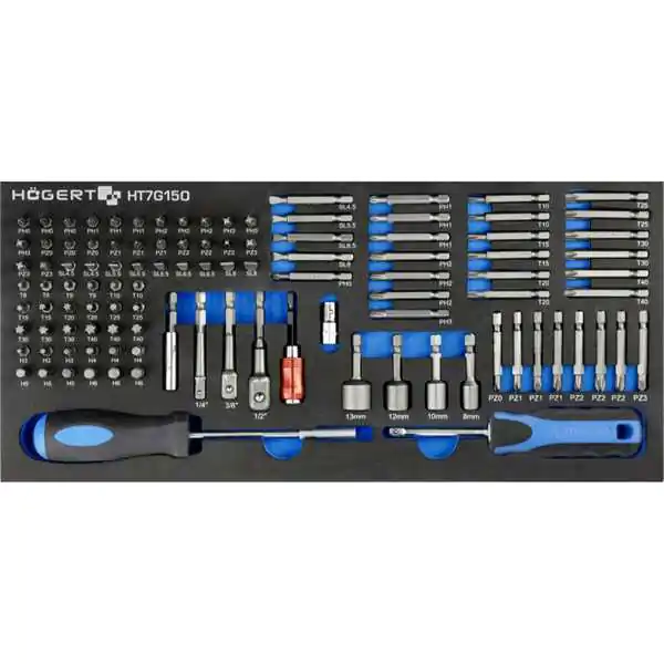 Hogert HT7G150 bit set 107 komada – EVA organizator, S2 čelik, šrafcigerski nastavci - proizvod na akciji