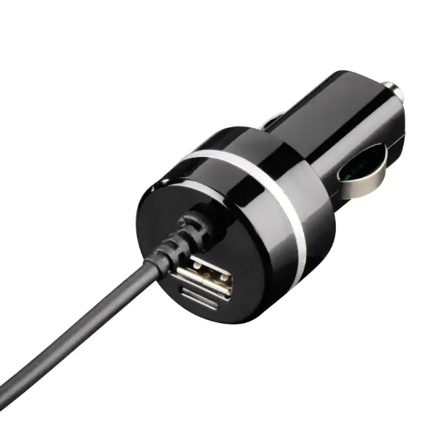 Auto punjač Micro USB + USB port, 2100 mAh, crni