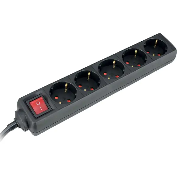 Produžni kabl 5 utičnice sklop 16A 3500W crna 5m H05VV-F 3G1,5
