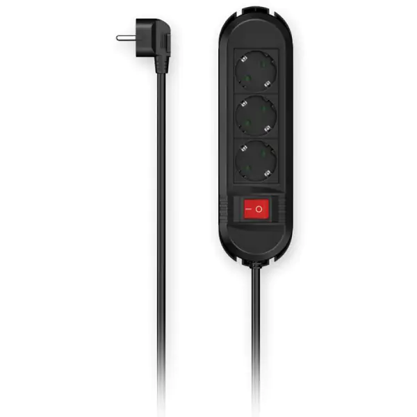 Distributer sa 3 utičnice i prekidačem, crni