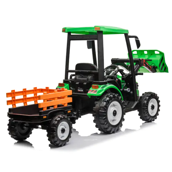 Traktor Sa Prikolicom i Utovarivačem Zeleni Premium Oprema 24V7A 12958PS