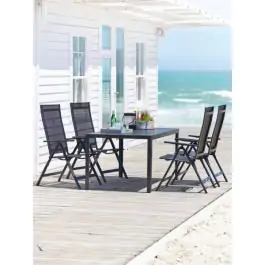 MADERUP D150  baštenski sto crna + 4 LOMMA baštenske podesive stolice crna