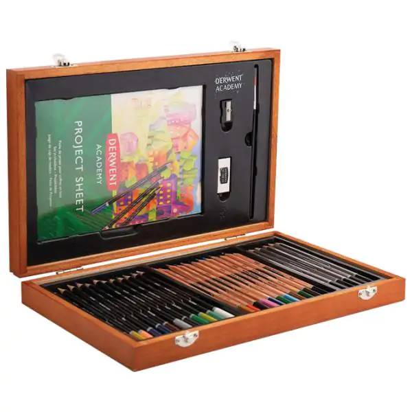 Set u drvenoj kutiji Boje drvene 12boja+12boja-Aquarelle+6 graf.olovaka Academy Derwent 2300147 000016611