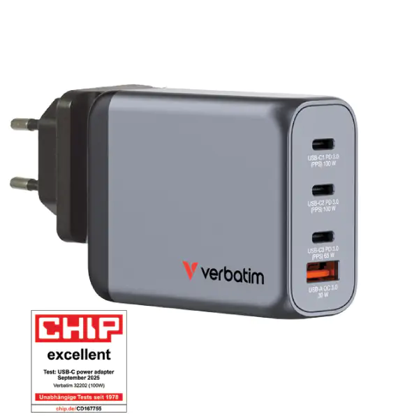 Punjač USB 4u1 100W GaN Verbatim 32202 crni blister 000021548