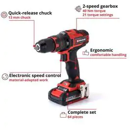 Einhell TE-CD 18/40 Li-i +64 akumulatorska udarna bušilica-odvijač 18V (2x2,0Ah)