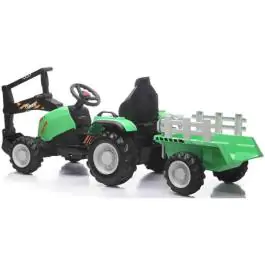 Dečiji traktor na akumulator sa prikolicom i kašikom Zeleni – 12V, daljinski upravljač, Bluetooth i LED svetla